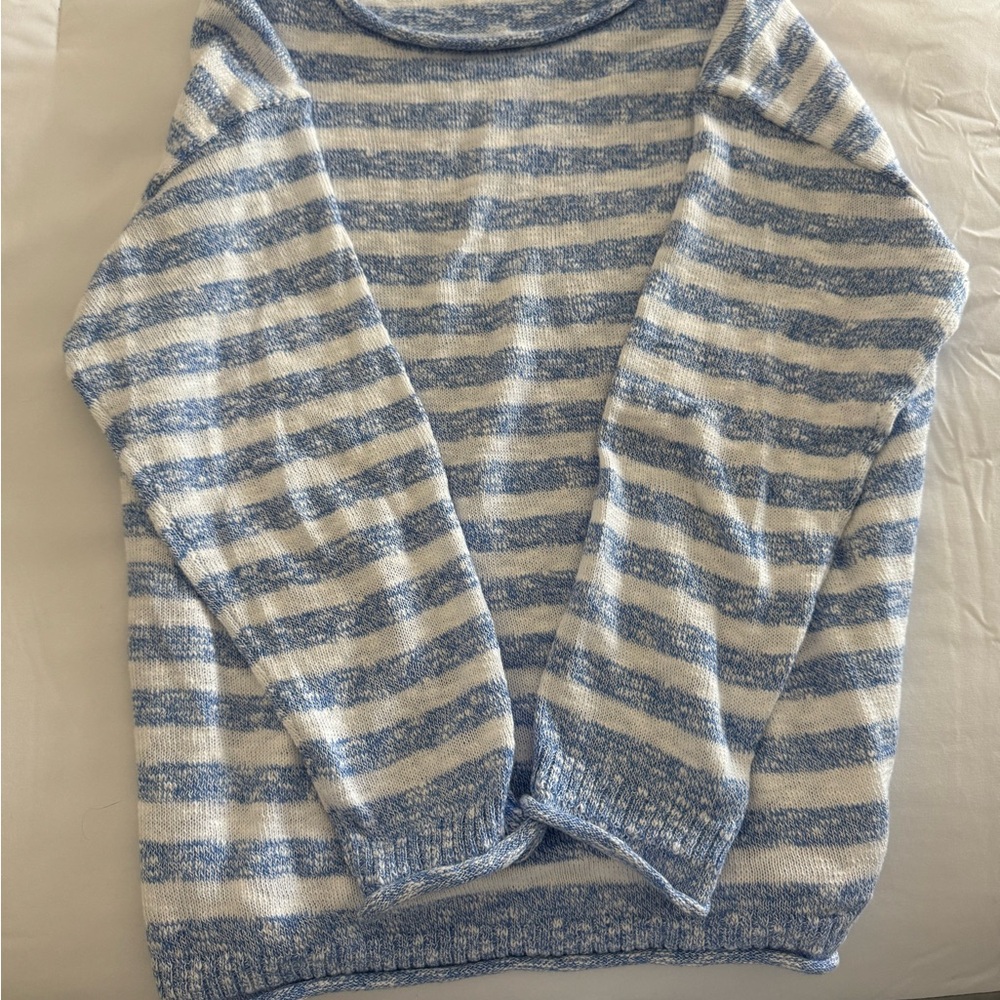 Talbots Blue and White Striped Crewneck Sweater